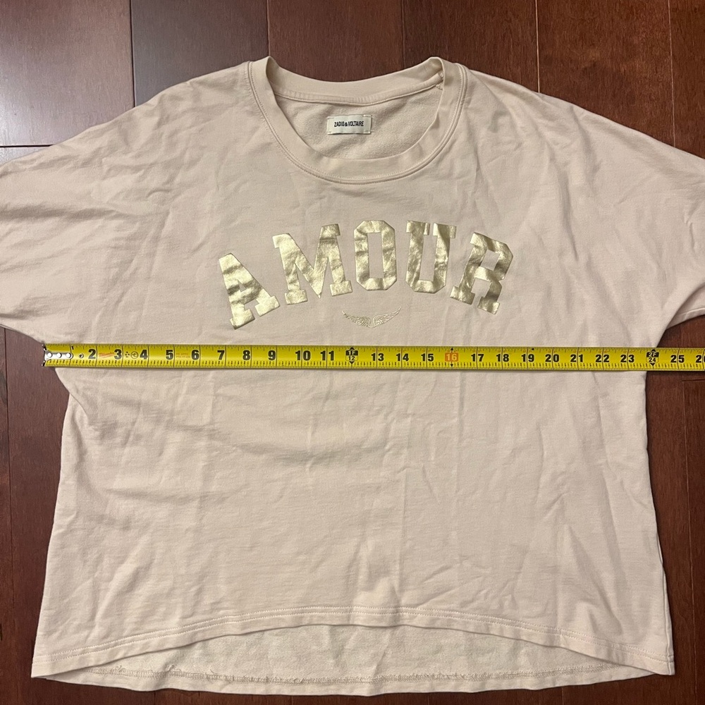 Zadig & Voltaire Beige Tee with Metallic Gold Print - Picture 4 of 5